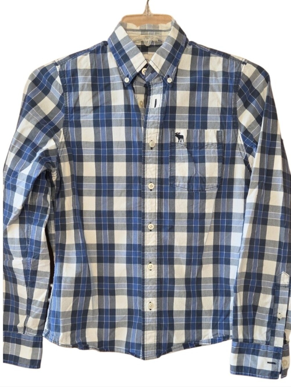 Abercrombie & Fitch Boys Blue and White Plaid Cotton Button-Down Shirt Size XL